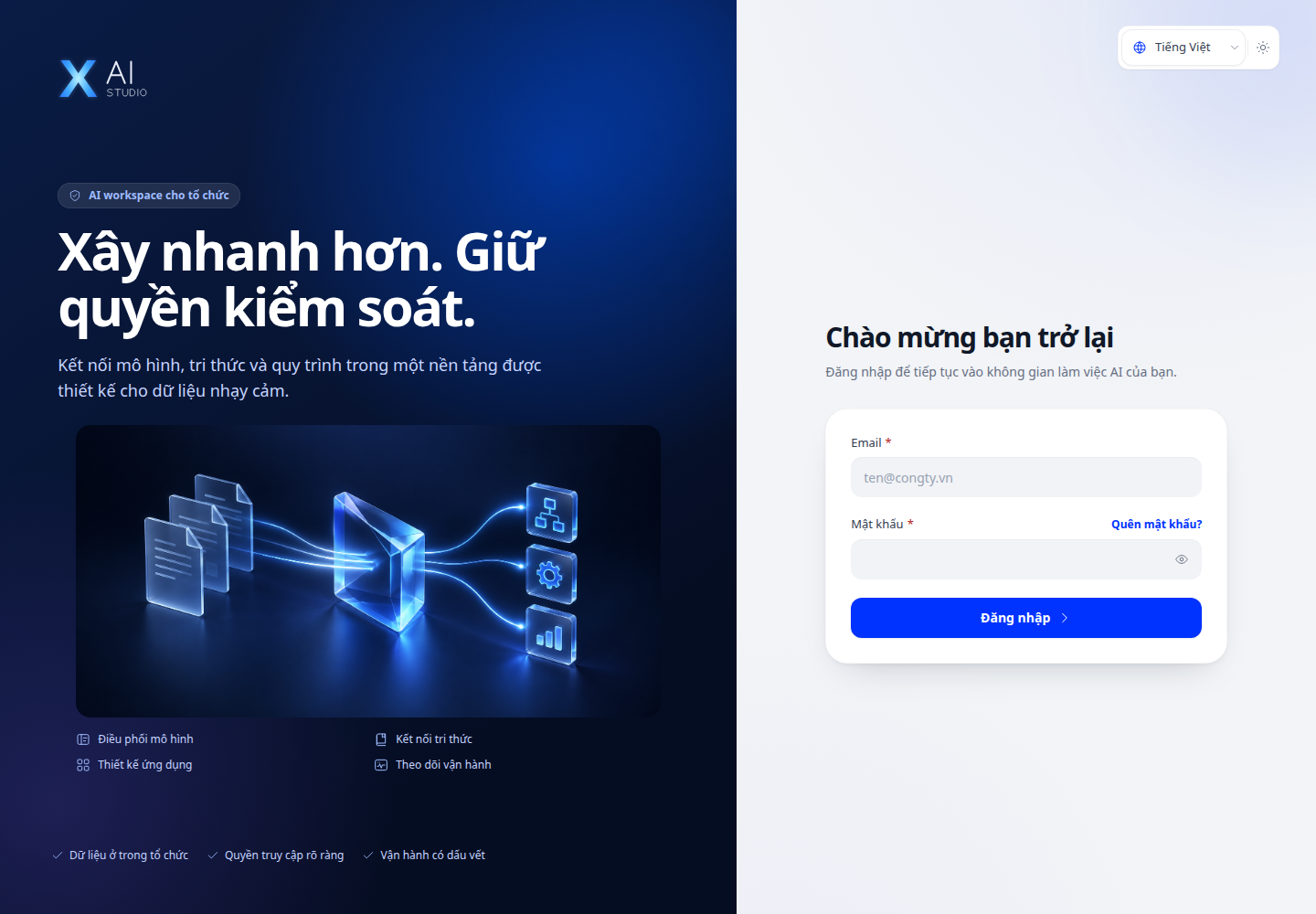 Màn hình đăng nhập. Dùng tài khoản và phương thức do tổ chức cung cấp; không lấy thông tin xác thực minh họa trong tài liệu để đăng nhập.