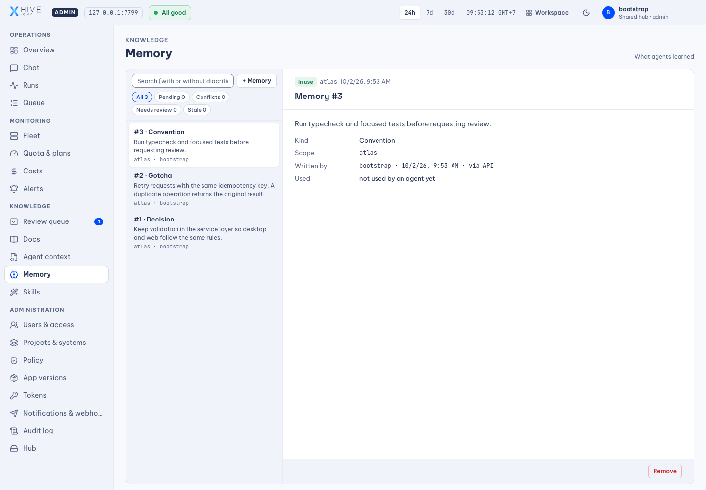 Memory — Real interface · Atlas demo data