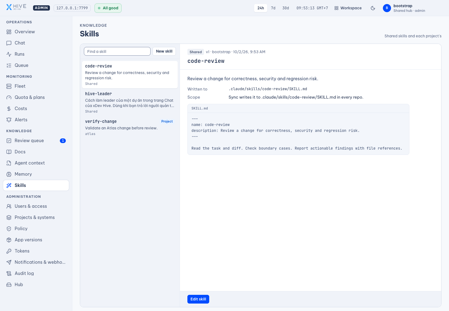 Skills — Real interface · Atlas demo data