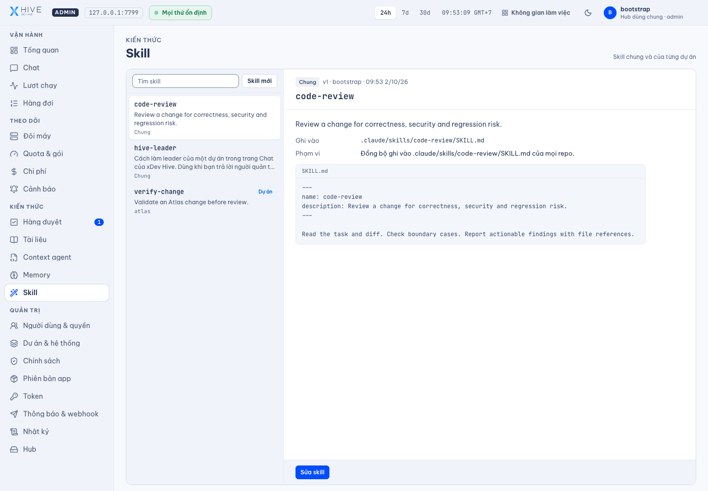 Skill — Giao diện thật · dữ liệu demo Atlas